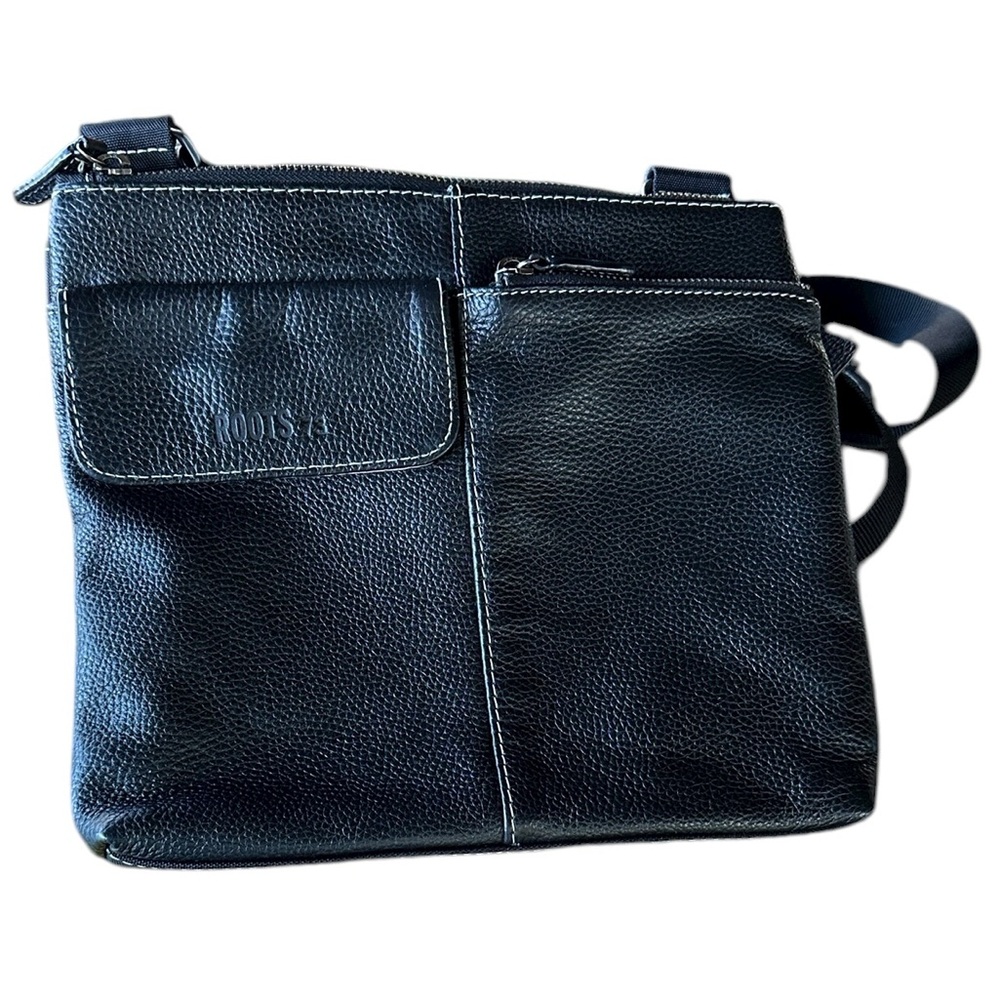 Roots 73 Black Pebble Leather Canvas Crossbody Purse